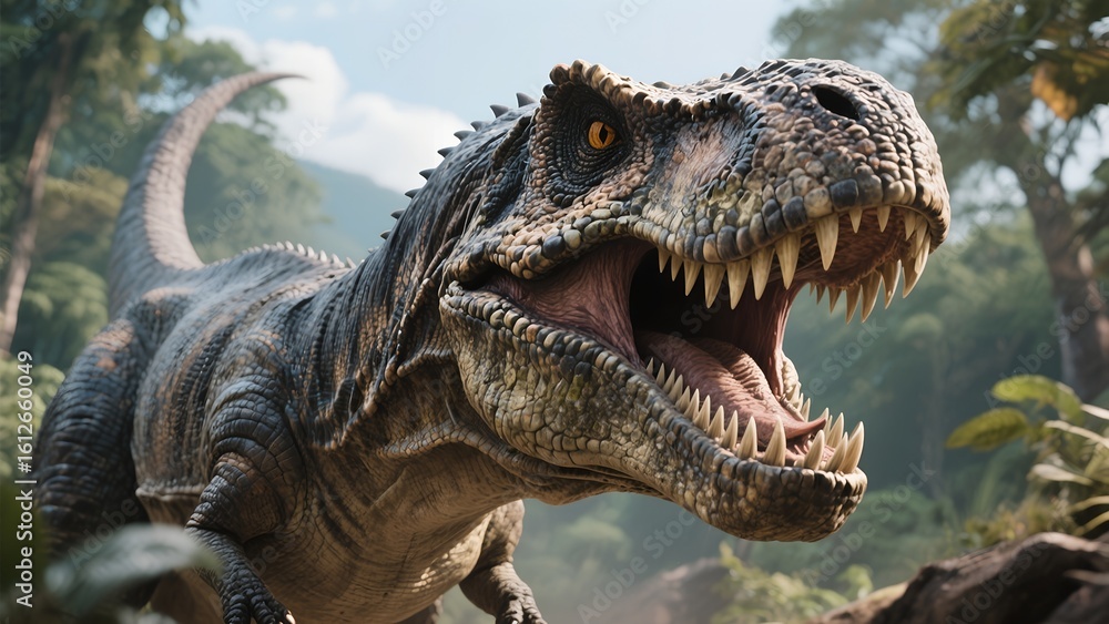 Obraz premium AI generated Roaring T-Rex in a lush jungle! High-quality dinosaur image for art, education, or adventure projects. Unleash the prehistoric!