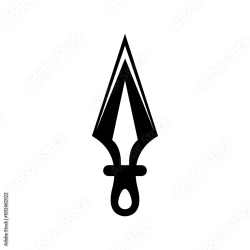 Ornate Tribal-Style Trident Vector Illustration with Decorative Swirls and Symmetrical Design