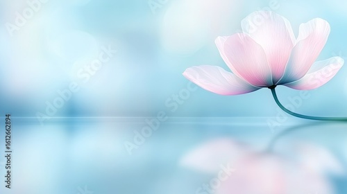 Serene Floral Beauty with Soft Pink Petals and Calm Blue Background