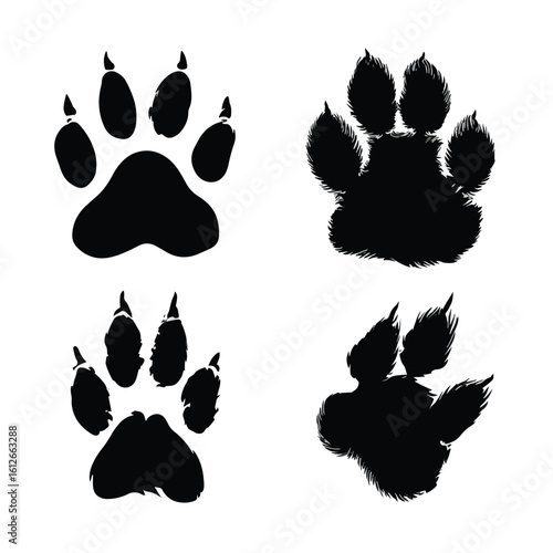 cat paw silhouette set, Black & White silhouette set