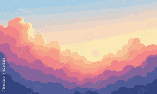 Scenic mountain landscapes bathed in the warm light of sunrise and sunset, with misty valleys and cloud-kissed peaks against the horizon