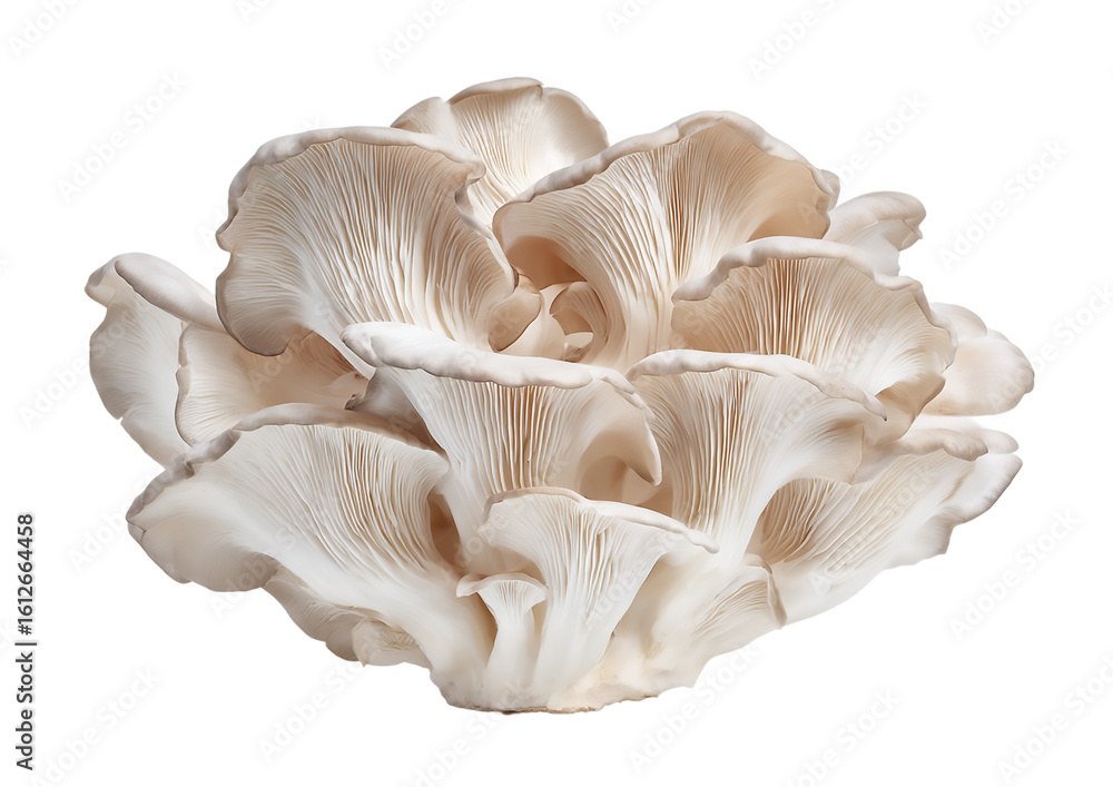 A cluster of fresh oyster mushrooms isolated on transparent background A cluster of fresh oyster mushrooms isolated on transparent background