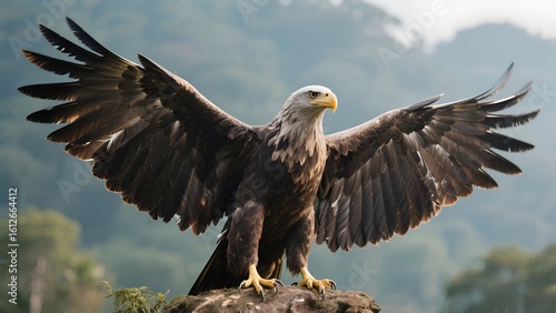 Wallpaper Mural AI generated Majestic bald eagle perched with wings spread wide, showcasing strength and freedom. Perfect for nature, wildlife, or patriotic themes Torontodigital.ca
