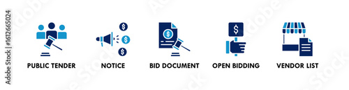 Public Procurement banner web icon illustration concept with icon of public tender, notice, bid document, open bidding, and vendor list