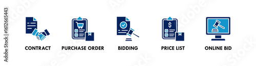 Public Procurement banner web icon illustration concept with icon of contract, purchase order, bidding, price list, and online bid