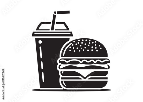 Burger and drink silhouette vector illustration