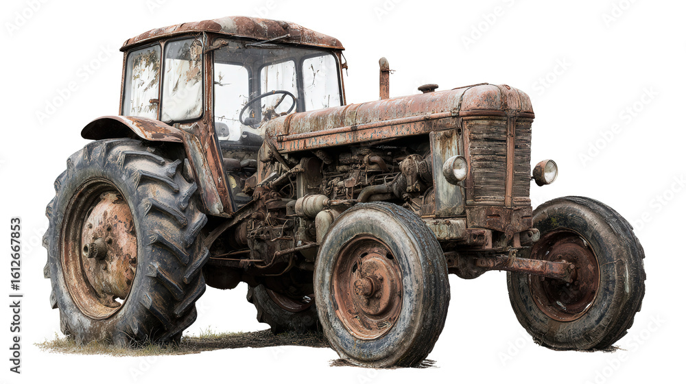 Abandoned Farm Tractor in Field background isolated on a Transparent background, PNG file. Abandoned Farm Tractor in Field background isolated on a Transparent background, PNG file.