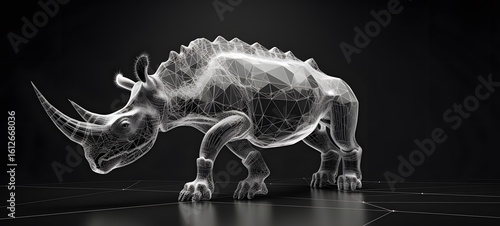 Triceratops Wireframe, mozaic art,, Generative AI