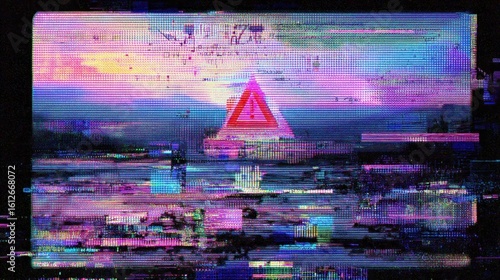 Pixelated screen with technical difficulties warning and glitching interface