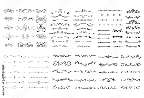 Wallpaper Mural dividers doodle set. Wedding decorative elements. Divider ornament, borders, vintage line separators. Hand drawn vector illustration Torontodigital.ca