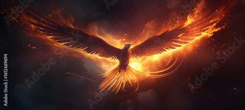 a light phoenix , coming out of the smoke, Generative AI