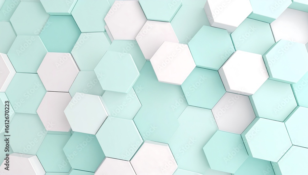 Fototapeta premium Abstract background of light teal and white hexagons in a three-dimensional wave pattern