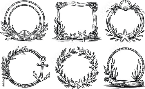 Nautical Frame Set with Rope Shells Starfish and Anchor