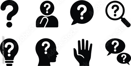 Black Question Mark Icons on White Background Various Designs