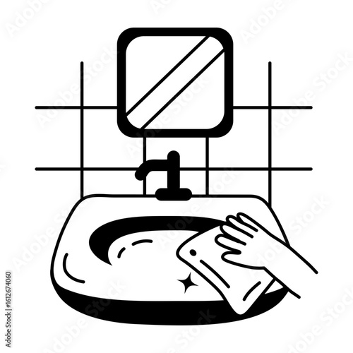 Cleaning sink with towel, glyph style icon 
