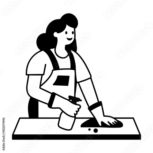 A kitchen cleaning woman icon in glyph style 

