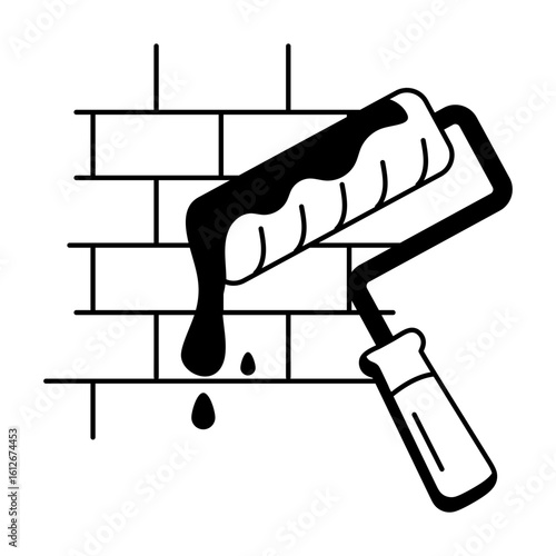Wall paint roller icon in glyph style 
