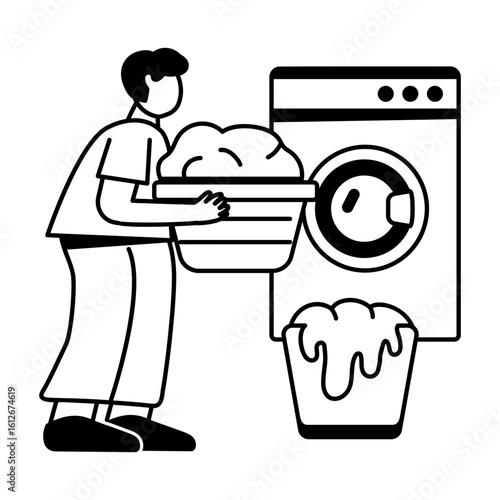 A character doing laundry, glyph style icon 

