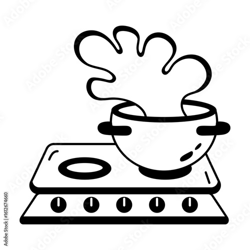 A glyph style icon of a boiling pot 
