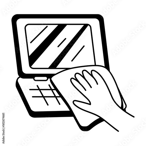 Cleaning laptop icon in glyph style 

