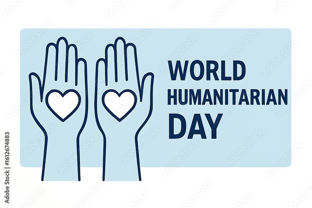 Fototapeta premium Two open hands with hearts inside celebrating world humanitarian day image