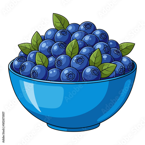 Fresh Blueberries in Blue Bowl illustration
