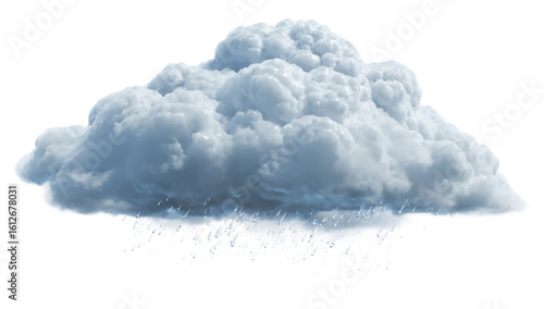 A heavy rain cloud with light rain falling isolated on transparent background