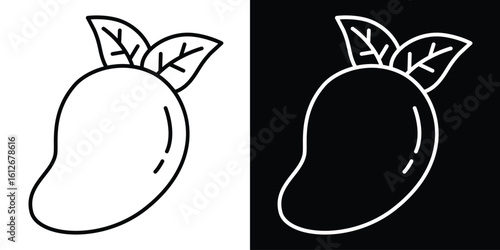 Minimalist mango fruit line art illustration. A simple tropical fruit icon for concepts of nutrition, healthy diet, and summer food.