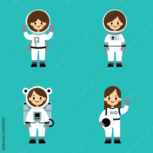 Vector Illustration of Female Astronaut Set