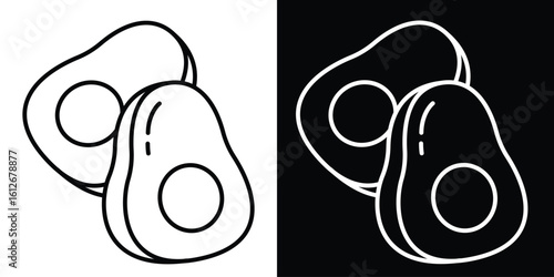 Minimalist vector icon of a sliced avocado. Symbolizes healthy food, nutrition, and organic produce for a balanced lifestyle.