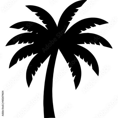 Black silhouette of a tropical palm tree, perfect vector icon for travel, vacation, tourism, beach holidays, and summer paradise designs.