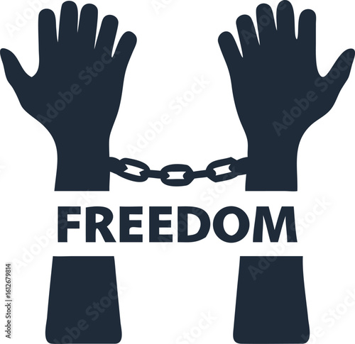 Chained Hands with Freedom Text Graphic Design Illustration