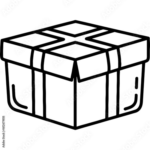 Line Art Icon of a Wrapped Present Box, Symbolizing Travel, Tourism, Souvenirs, Vacation Surprises, and Holiday Gifts