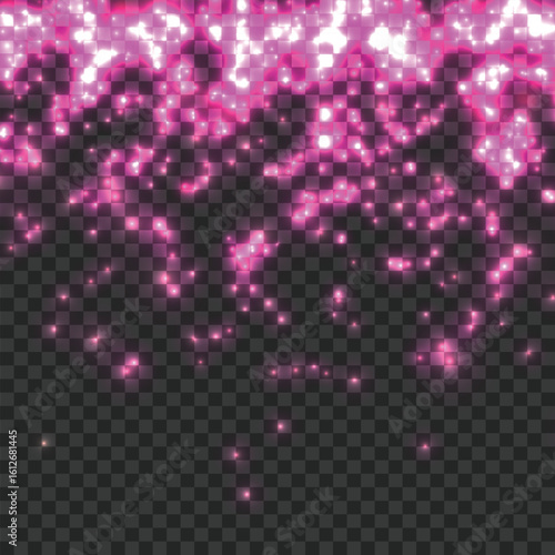 Falling Pink Glitter Sparkle Dust Overlay. Bright Luminous Light Effect. Vector