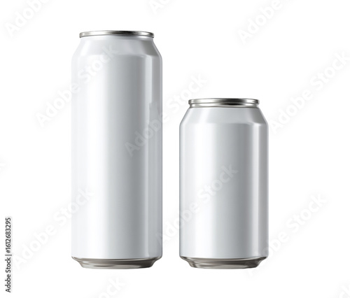 Two plain white aluminum cans for soda or drinks isolated on transparent background
