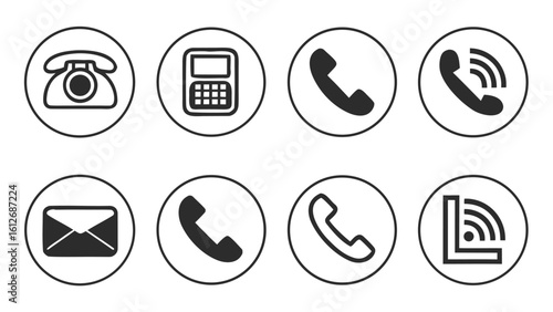 Modern telephone icons Collection of communication icons including phone mail and signal symbols