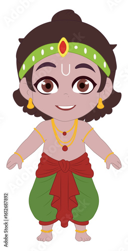 Cute Indian Boy Character Green Dhoti Vector Art