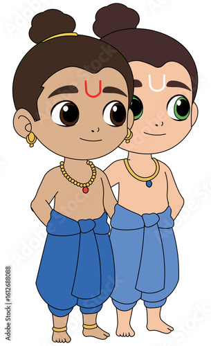 Cute Indian Boys Character Twin Illustration