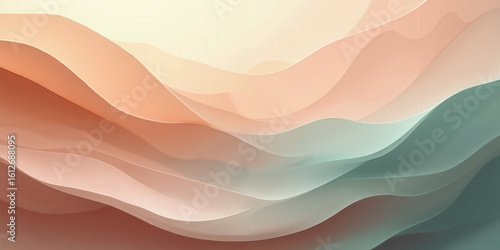 A contemporary abstract design in mocha, musse, with accents of pale mint and soft blush creates a chic, peaceful atmosphere.