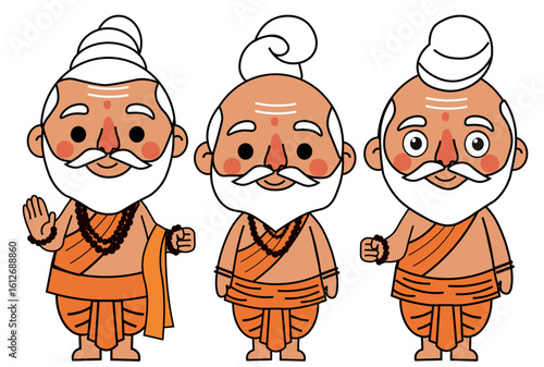 Cute Indian Sadhus or Monks Character Set