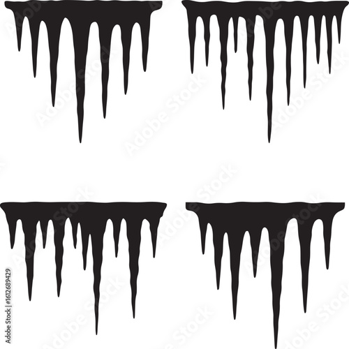 Frozen icicles set in flat black silhouette vector design illustration perfect for winter bundle artwork
