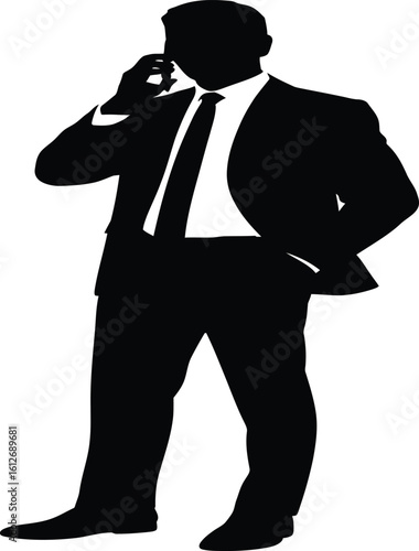Confident businessman silhouette making an important call, powerful executive negotiating a deal, leadership communication
