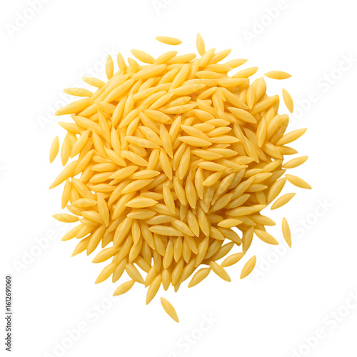 A pile of uncooked orzo pasta on a black background