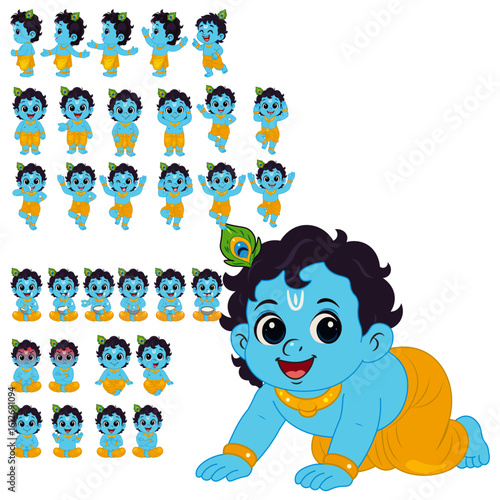Extensive Cartoon Baby Krishna Character Sprite Sheet Poses