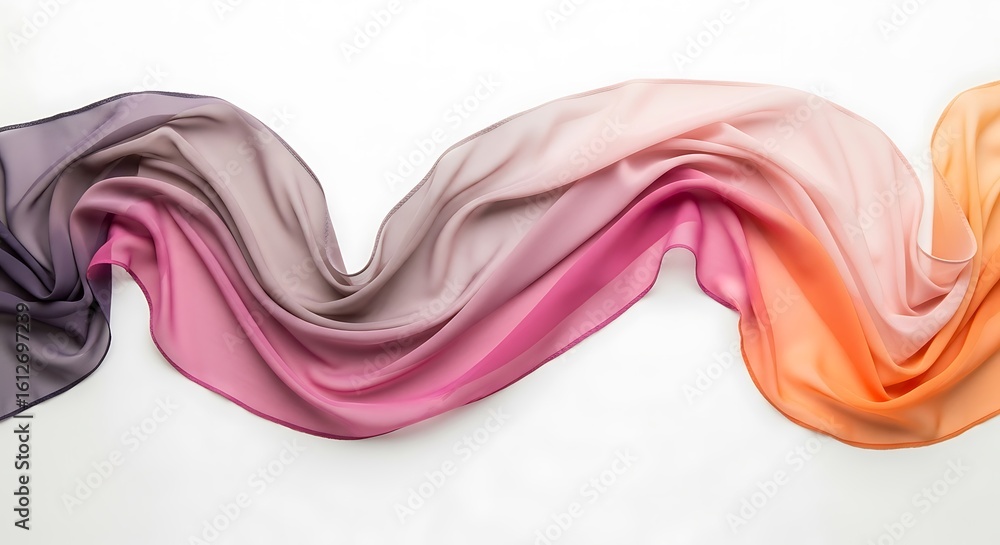 Obraz premium Flowing Silk Scarf with Gradient Colors on White Background, Elegant Texture