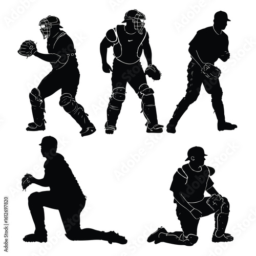 catcher silhouette set, Black & White silhouette set