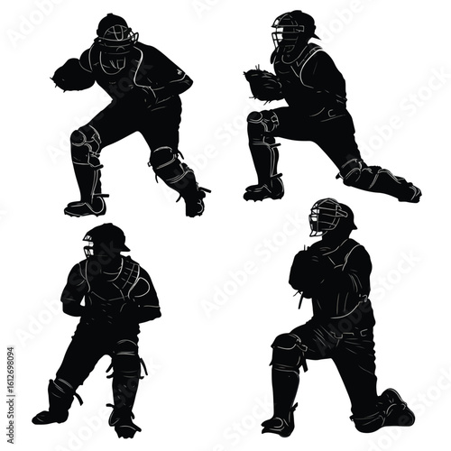 catcher silhouette set, Black & White silhouette set