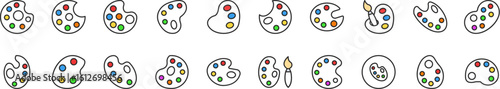 Watercolor Filled Color Icon Collection. Minimalistic Linear Pictogram for Web and Graphic Design, Apps, Banners, Social Network and Cards