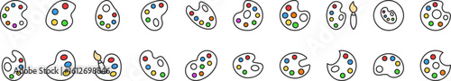 Pack of Filled Color Icons of Watercolor. Minimalistic Linear Pictogram for Web and Graphic Design, Apps, Banners, Social Network and Cards
