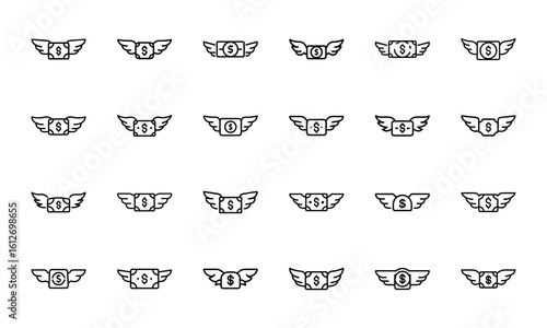 Bundle Icon Of Dollar Bill With Wings Fast Cash 